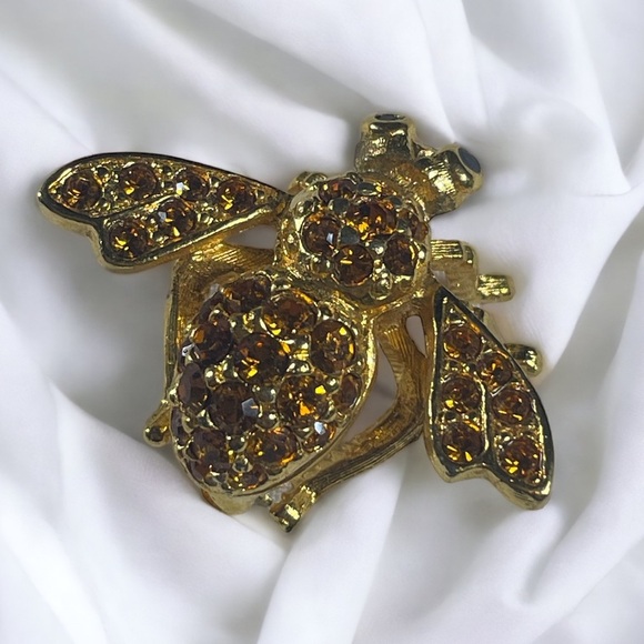 Vintage Joan Rivers Book Piece Pave Citrine Bumble Bee Brooch Pin - Picture 3 of 7